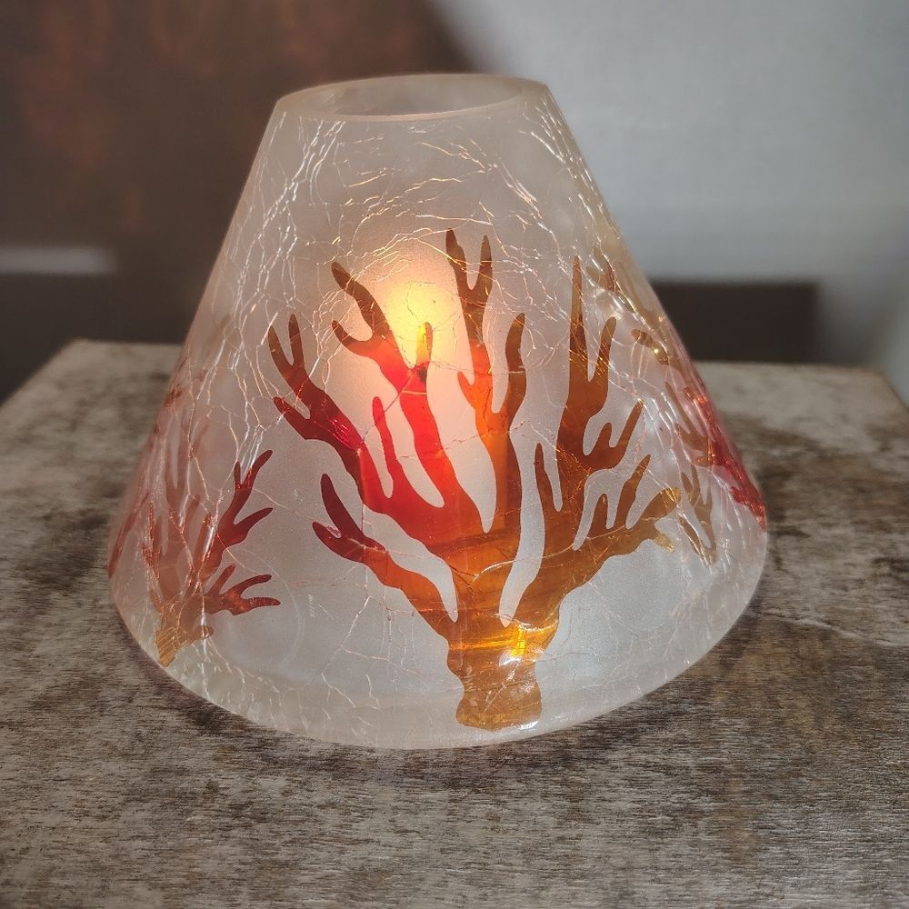 Yankee Candle Shade Crackle Glass Leaves Fire Branches Y2
